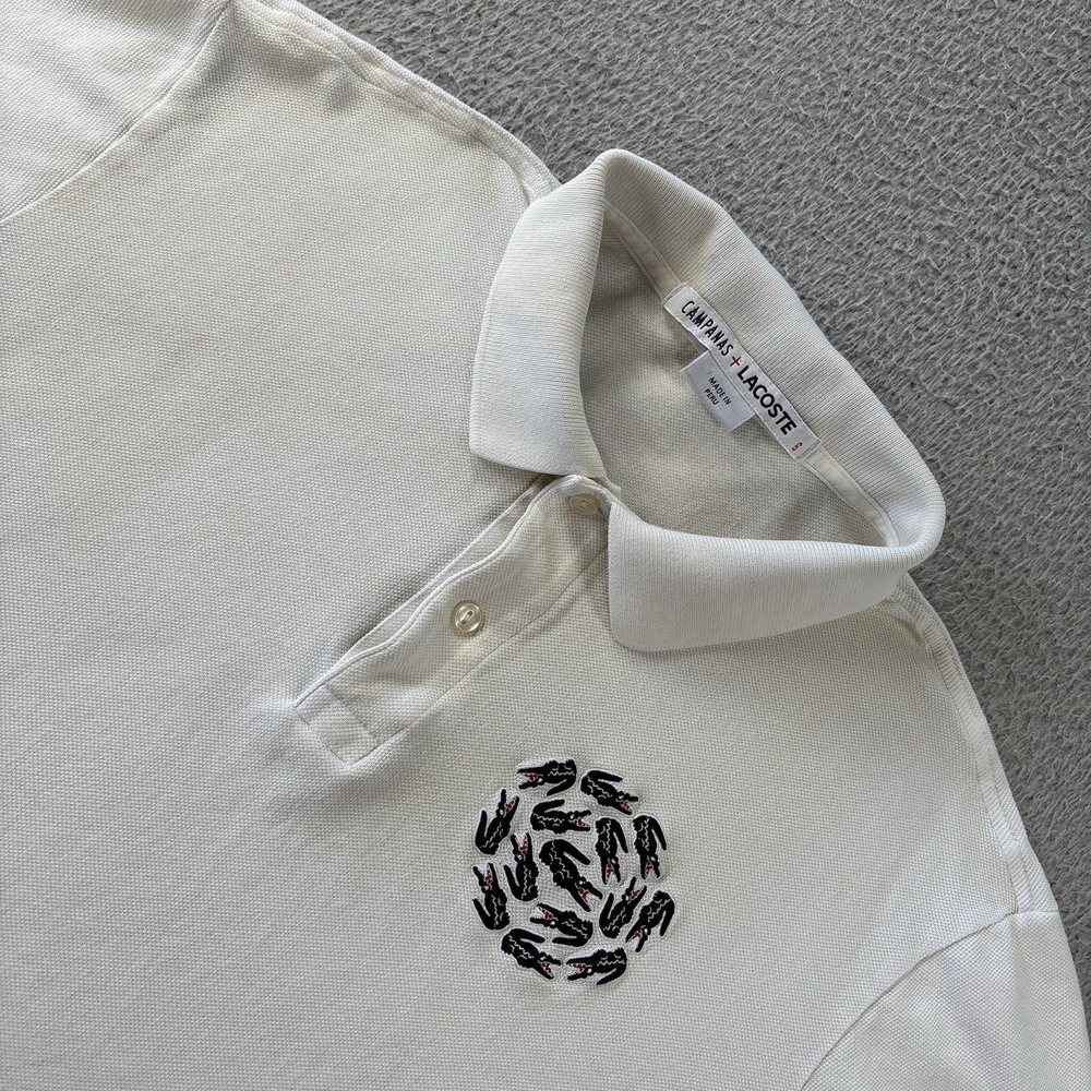 Lacoste x Campanas Polo Shirt Mens Large White Boxy Sushi Swirl 2012 Rare